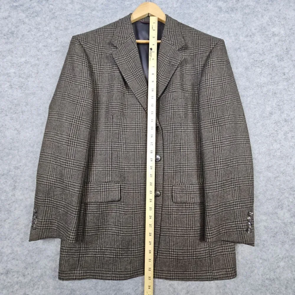 Hart Schaffner Marx Men's Brown Blazer Size 42R 100% Wool Nailhead Windowpane‎